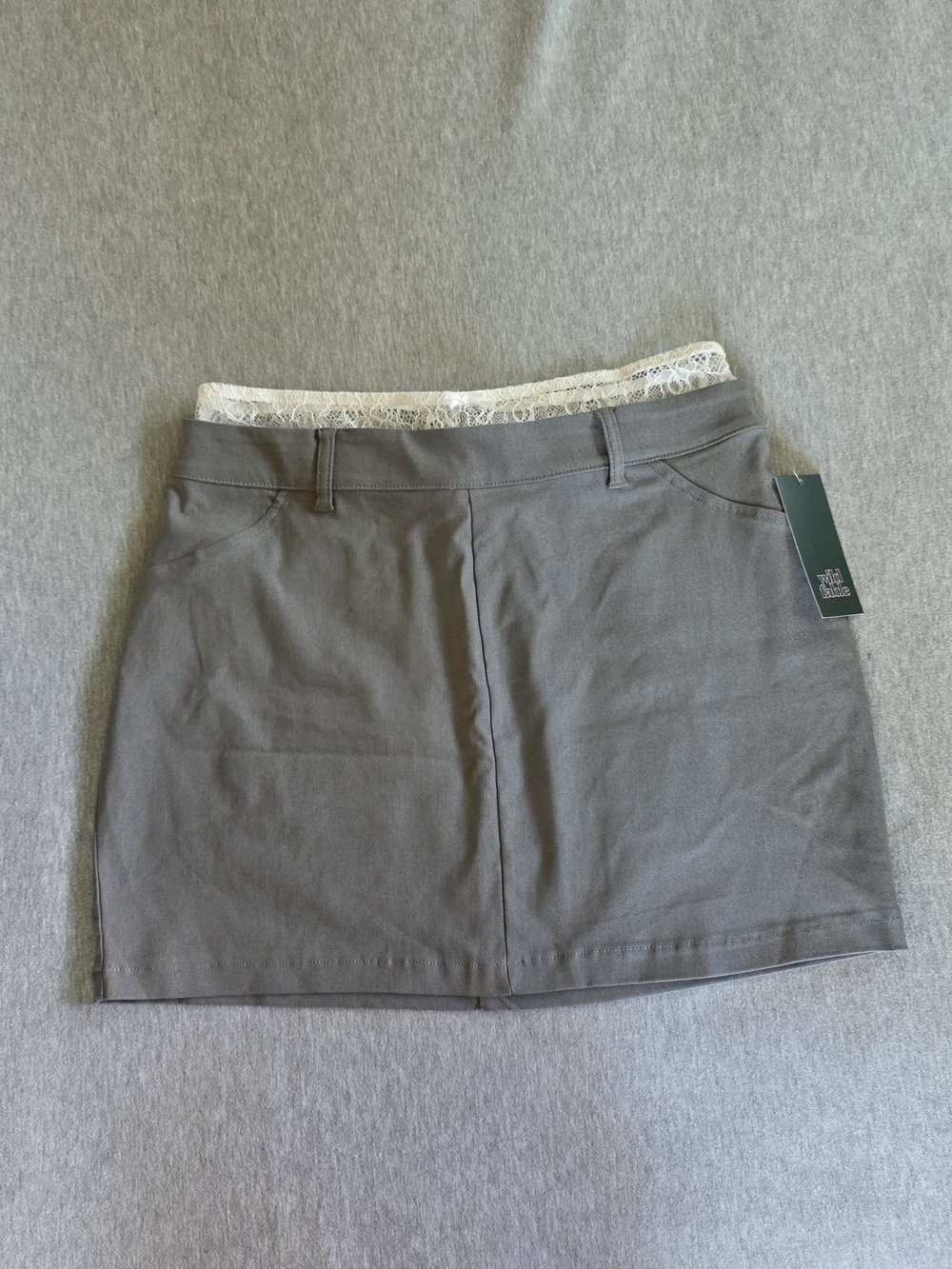 Wild fable Gray Mini Skirt with White Lace Trim
